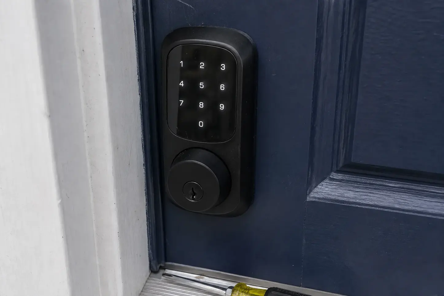 Keypad deadbolt fitted to a front door