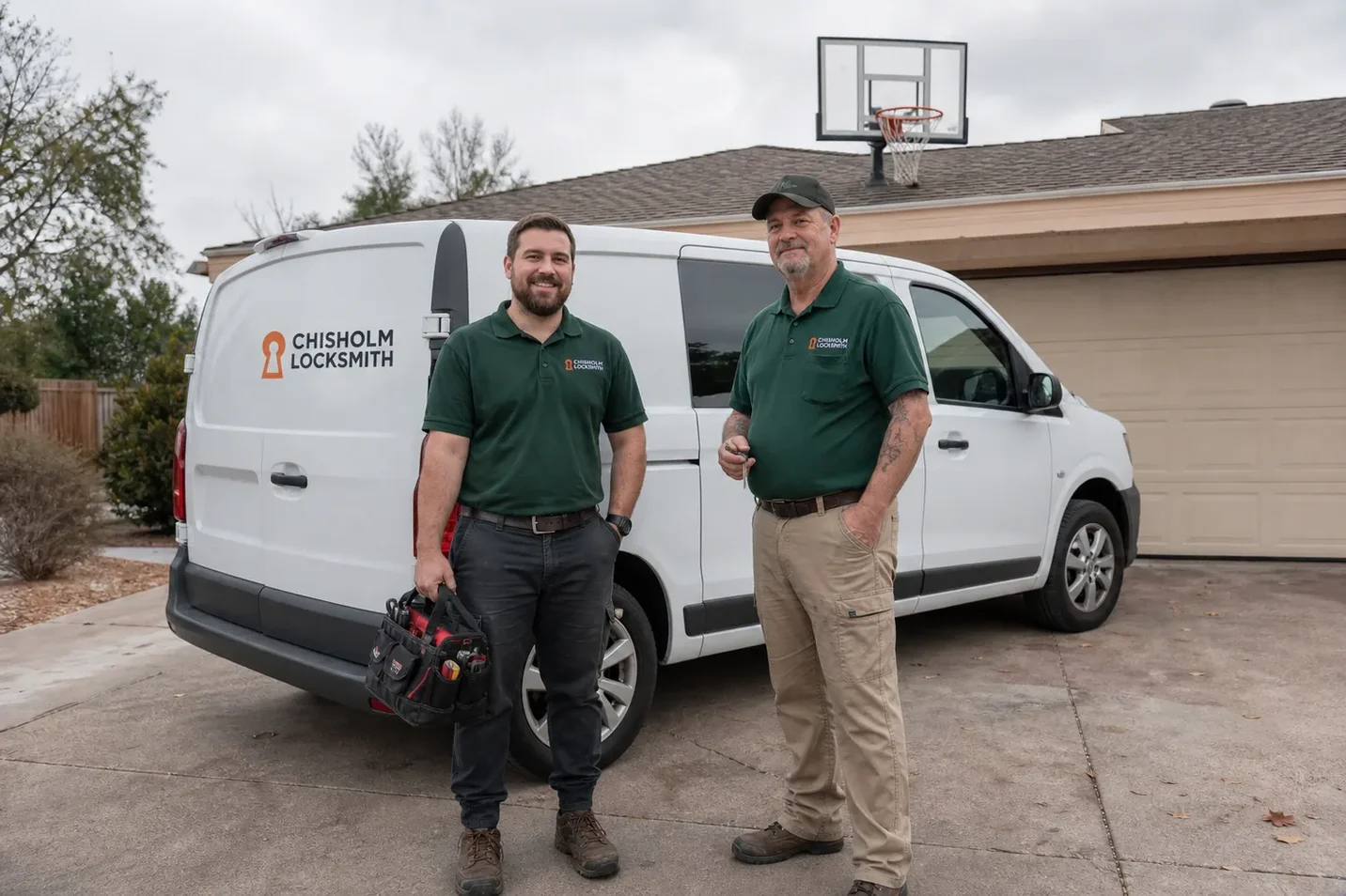 Chisholm Locksmith locksmith technicians and the service van in Round Rock
